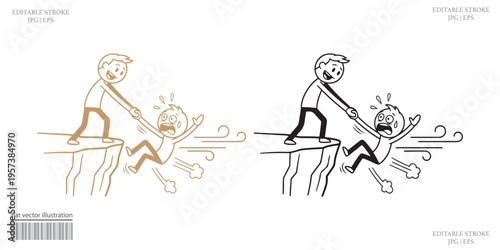 Piggyback stick figure father carrying happy excited child playful fun vector illustration