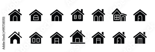 House Home Icon Set  Real Estate Building, Property, Residence Outline and Solid Vector Icons .eps10