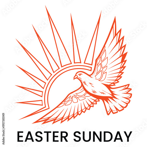 Easter Sunday Religious Dove with Radiant Sun Rays Vector Illustration