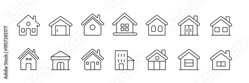 House Home Icon Set  Real Estate Building, Property, Residence Outline and Solid Vector Icons .eps10