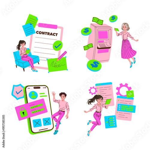 Vector Illustration of Digital and Financial Activities