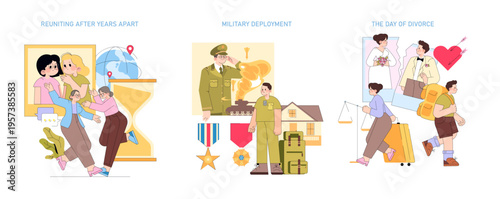 Family Reunion and Military Deployment Illustrations