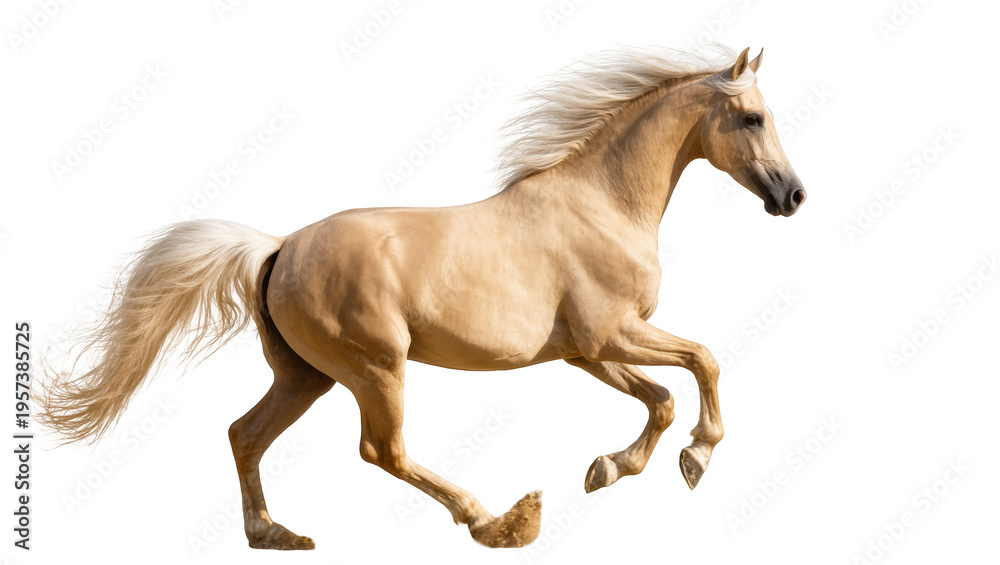 Αυτοκόλλητο Stunning palomino horse trotting with grace, showcasing beautiful golden coat an