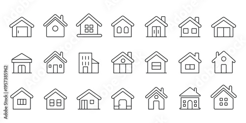 House and Home Icon Set – Real Estate Building Property Line and Solid Style Vector Icon Collection