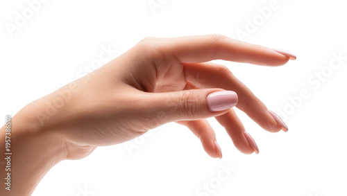 Photography Stylish female hand with perfectly manicured pink nails making an elegant gestur