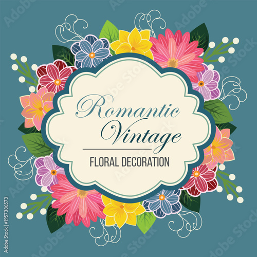 romantic vintage floral blue background