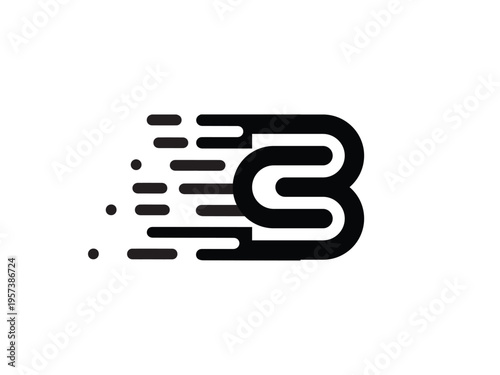 Stylized black cb logo with motion lines and dots