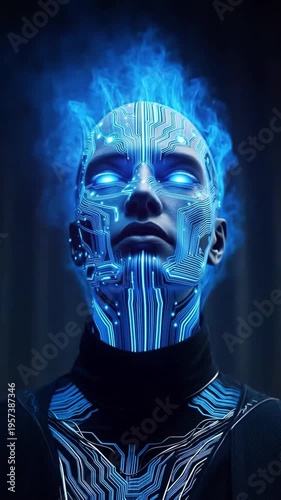 generated animation. Mystical cyber Ascension