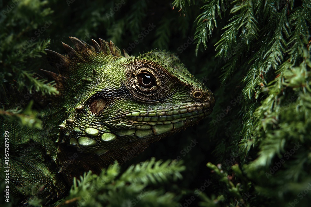 Obraz premium forest dragon camouflaged in dense jungle