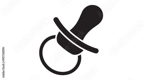 Pacifier icon with ring handle, isolated on white background, representing baby comfort and soothing.
