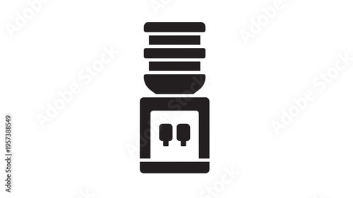 Water cooler dispenser with top bottle and two dispensing spigots isolated on white background icon featuring faucet, appliance, office with home and