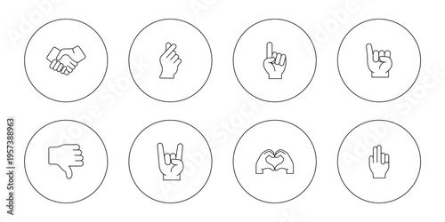 Hand Gesture Line Icon Set Touch, Swipe, Click, Tap and Finger Gestures Outline Vector Icons for Mobile UI, App Interface and Touchscreen Interaction . eps10