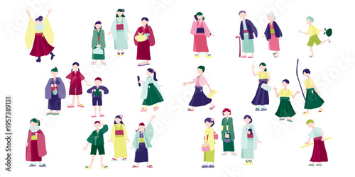 和服を着た人のイラストセット