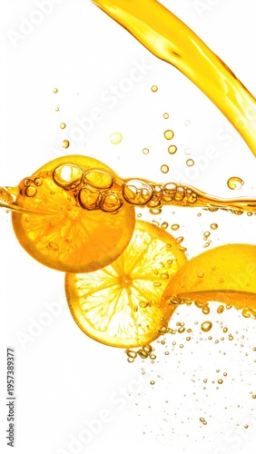 Citrus slices splashing in liquid