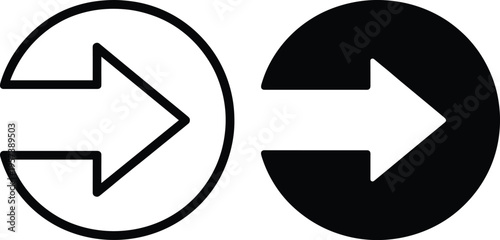 Information icons in black and white design, showing outlined and solid circle styles with arrows, symbolizing direction, navigation, movement, and guidance for digital projects.