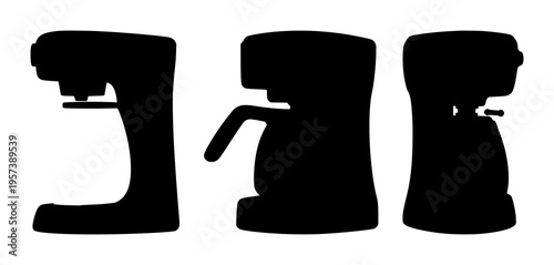 Coffee maker silhouette set with stylized black shape featuring coffee machine, outline, minimal style with simple line and black silhouette