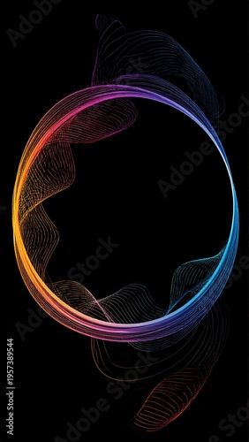 Swirling, vibrant circle formed by flowing colored lines