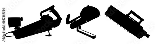 Saw woodworking silhouette set with simple line art design featuring outline, illustration, graphic elements with clean design and vector art