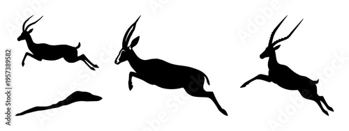 Gazelle leaping silhouette set with simple line art design featuring simple design, minimalist, black and white with illustrations and graphics