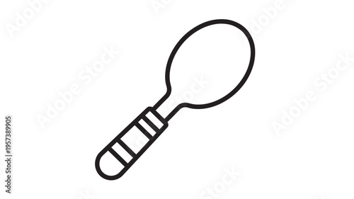 Spoon simple line icon with a rounded bowl and a striped handle for food preparation and eating. featuring cutlery, utensil, kitchen with cooking and