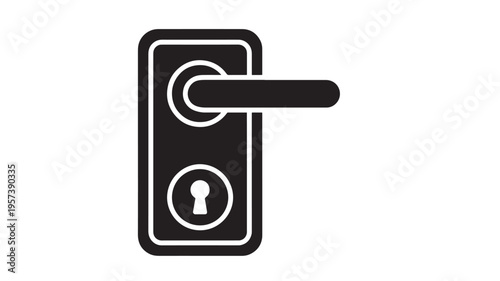 Door handle icon with a keyhole on a rectangular plate, simple black and white silhouette for design