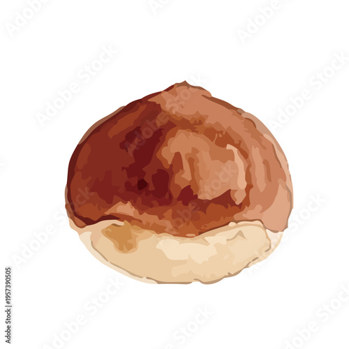 Watercolor-style fresh chestnut illustration, ripe nuts with burrs, autumn harvest food／水彩　栗