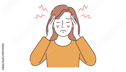 Headache vector illustration of a woman with a painful expression