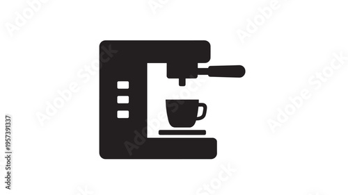 Espresso machine icon with a cup brewing coffee, a stylized representation of a kitchen appliance for making hot beverages.