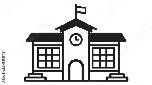 Building icon with clock tower and flag, representing school or government institution, rendered in simple black outline style on a white background.