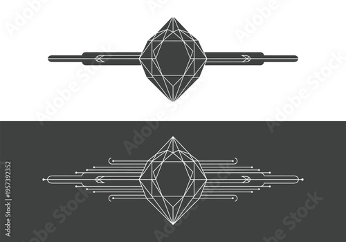 Futuristic Geometric Diamond Vector Elements with Linear Tech Ornaments for Modern Branding