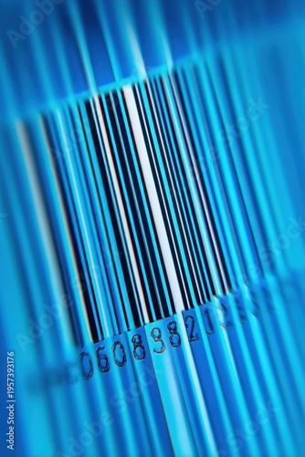Abstract neon blue barcode close-up for technology concept background and digital design template for futuristic data security and retail applications