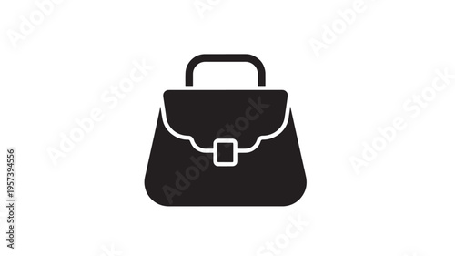 Handbag simple black icon with a single handle and a front clasp, representing elegance and fashion featuring purse, bag, accessory with clutch and