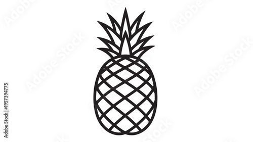 Pineapple outline illustration with sharp spiky crown and diamond pattern on body against a clean white background