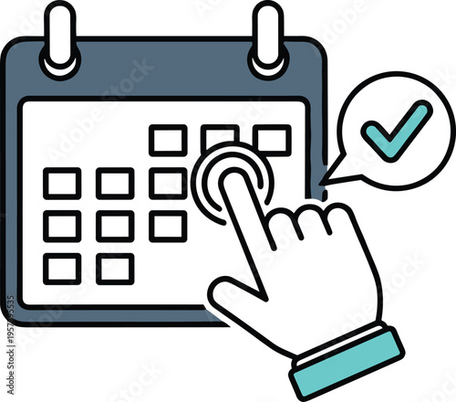 A calendar icon with a checkmark and a rectangle