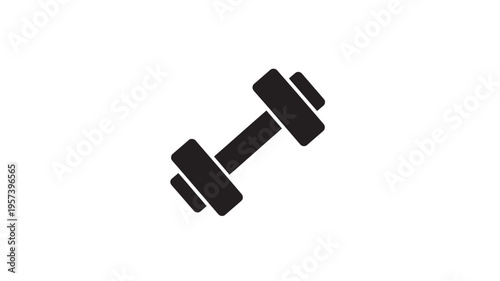 Dumbbell icon with black fill, representing weightlifting and fitness equipment. featuring weight, exercise, gym with workout and training elements
