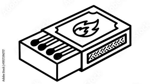 Matchbox With Matches Black and White Vector