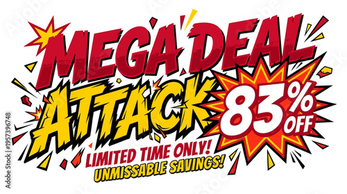 Mega Deal Attack 83 Percent Off Sale Banner