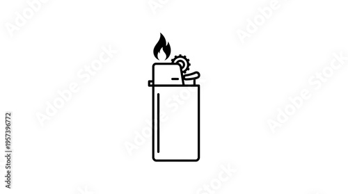 Minimalist Outline of a Lighter with Flame