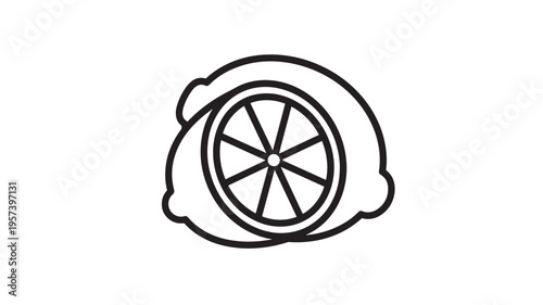 Lemon icon with slice and outline, representing citrus fruit and fresh flavors in a minimalist design style.