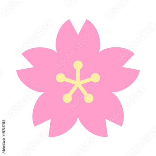 桜の花アイコン おしべ付きサクラフラワー シンプルな春の植物ベクター素材 / Sakura flower icon with stamens simple cherry blossom vector