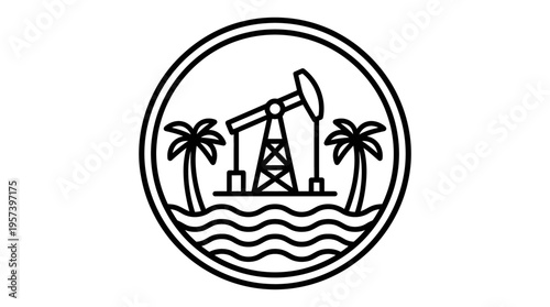 Oil Rig on Tropical Island in a Circle