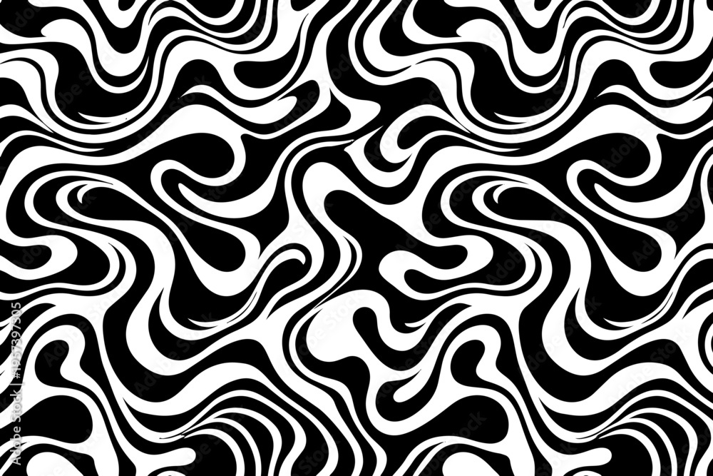 Obraz premium Abstract wavy pattern background in black and white fluid marble doodle style