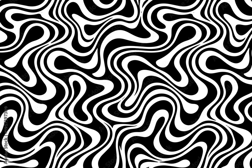 Fototapeta premium Abstract wavy pattern background in black and white fluid marble doodle style