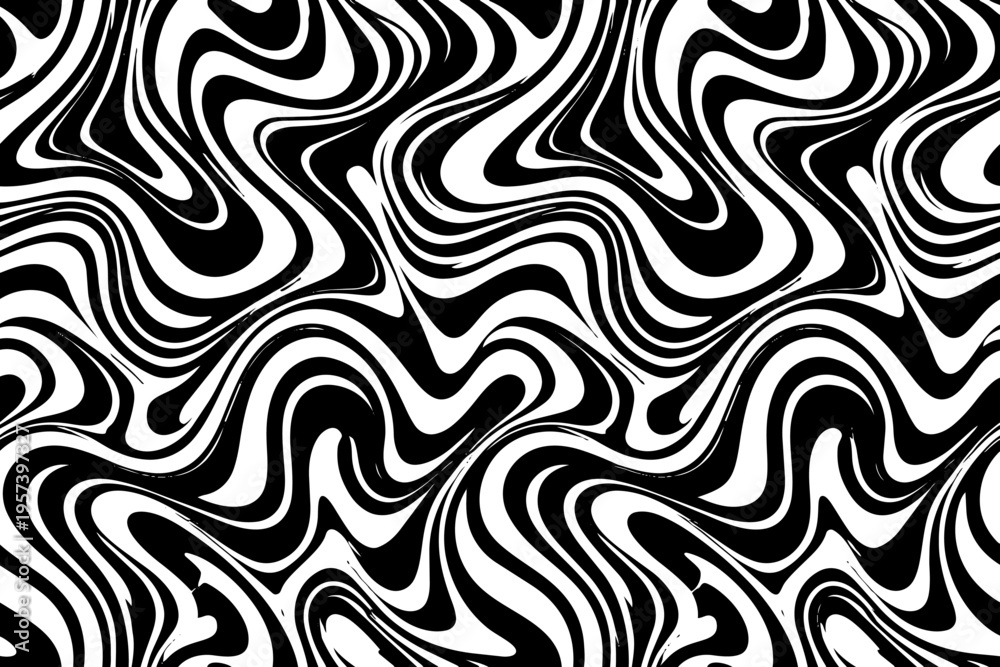 Obraz premium Abstract wavy pattern background in black and white fluid marble doodle style