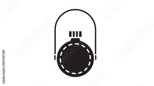 Flask camping travel container with a handle and threaded cap, simple black silhouette icon. featuring water bottle, canteen, liquid with drink and