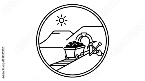 Mining Industry Icon Cart with Ore and Tools