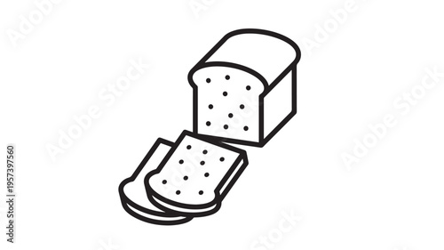 Loaf of bread and slices icon with black outlines, representing baked goods and staple food items for digital use.