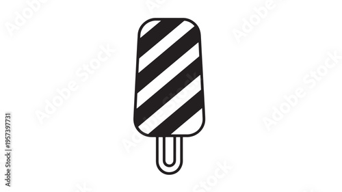 Popsicle black and white striped illustration on a stick, simple icon representing frozen treat featuring ice pop, ice cream bar, summer with dessert