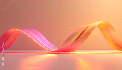 滑らかな曲線を描く光るリボンのシンプルで柔らかな3D風イラスト