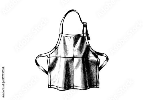 Hand-drawn sketch of a classic chef's apron with pockets and adjustable straps